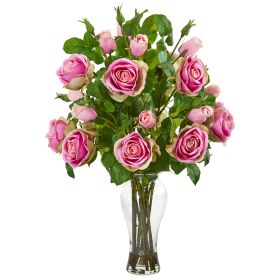 Rose Artificial Arrangement in Glass Vase (size: 26")