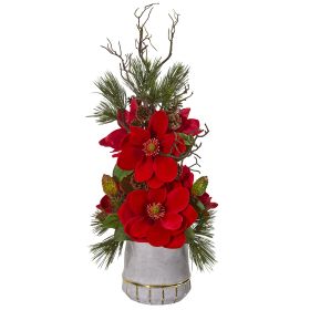 Magnolia and Pine Artificial Arrangement in Vase (size: 35")