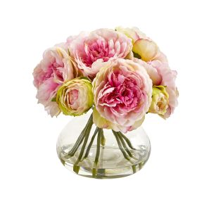 Peony Artificial Arrangement in Vase (size: 10")