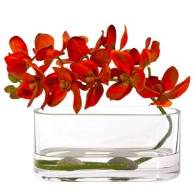 Phalaenopsis Orchid Artificial Arrangement in Glass Vase (size: 7")
