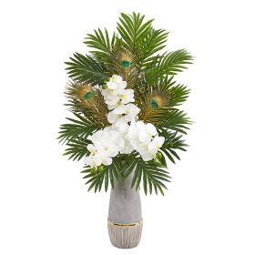 Phalaenopsis Orchid and Peacock Feather Arrangement (size: 39")