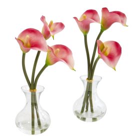 Calla Lily Artificial Arrangement in Vase (Set of 2) (size: 11")