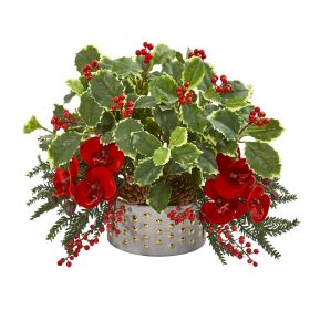 Phalaenopsis Orchid and Variegated Holly Arrangement (size: 20")