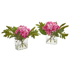 Hydrangea Artificial Arrangement in Vase (Set of 2) (size: 9")