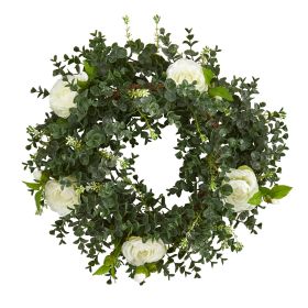Eucalyptus and Camellia Wreath with Twig Base (size: 18")