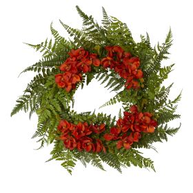 Mixed Fern and Phalaenopsis Orchid Artificial Wreath (size: 24")