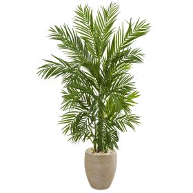 Areca Palm Artificial Tree in Sand Colo Red Planter (size: 5')