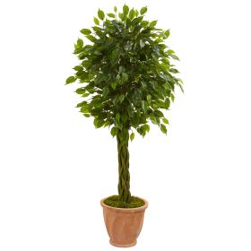 Braided Ficus Tree in Planter UV Resist (Indoor/Outdoor) (size: 4')