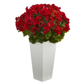 Geranium in White Planter UV Resistant (Indoor/Outdoor) (size: 27")