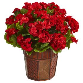 Geranium Artificial Plant in Decorative Planter (size: 18'')
