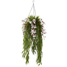 Bamboo & Dendrobium Hanging Basket (Color: White, size: 40")