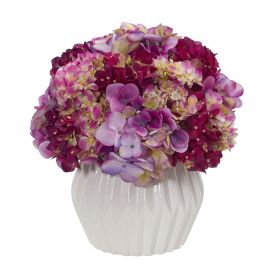 Hydrangea Artificial Plant in White Vase (size: 12")