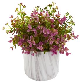 Eucalyptus Artificial Plant in Marble Finished Vase (size: 9")