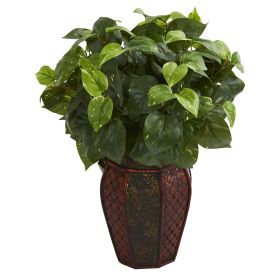 Pothos Artificial Plant in Decorative Planter (size: 19")