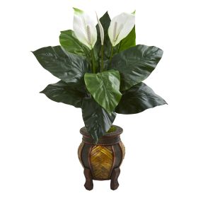 Spathifyllum Artificial Plant in Decorative Planter (size: 32")