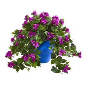 Bougainvillea Artificial Plant in Blue Planter (size: 22")