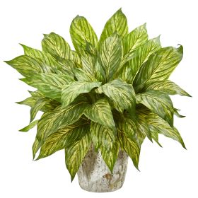 Musa Leaf Artificial Plant in Weathe Red Oak Planter (size: 20")