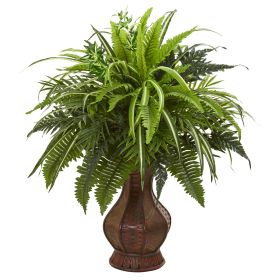 Mixed Greens Artificial Plant in Decorative Planter (size: 26")
