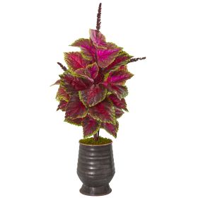 Coleus Artificial Plant in Decorative Planter (size: 32")