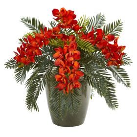 Phalaenopsis Orchid and Cycas Plant in Planter (size: 16")