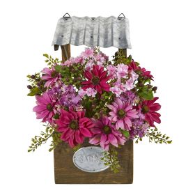 Mixed Daisy Artificial Plant in Tin Roof Planter (size: 14")