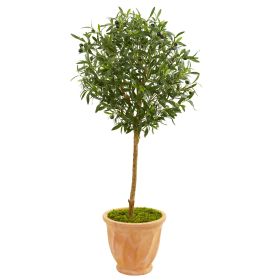 Olive Artificial Tree in Terra Cotta Planter (size: 4')