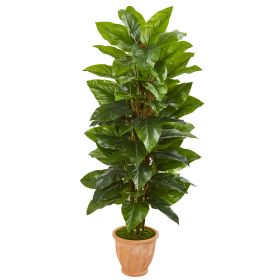 Philodendron Artificial Plant in Planter (Real Touch) (size: 5')