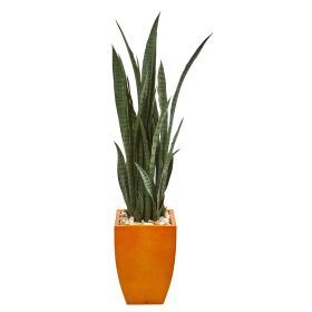 Sansevieria Artificial Plant in Orange Planter (size: 55")