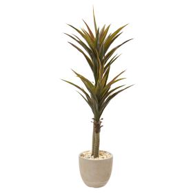Yucca Artificial Tree in Sandstone Planter (size: 5')