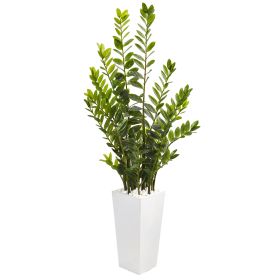 Zamioculcas Artificial Plant in White Planter (size: 65")