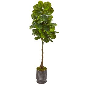 Fiddle Leaf Tree in Ribbed Metal Planter (Real Touch) (size: 69")