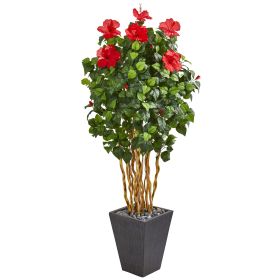 Hibiscus Artificial Tree in Slate Planter (size: 65")