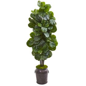 Fiddle Leaf Fig Artificial Tree in Metal Planter (size: 6')