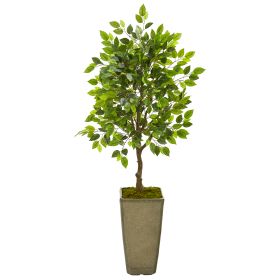 Mini Ficus Artificial Tree in Green Planter (size: 46")