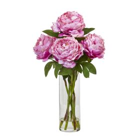 Peony Artificial Arrangement in Glass Vase (size: 19")