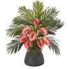 Calla Lilly and Areca Palm Arrangement in Stoneware Vase