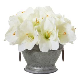 Amaryllis Arrangement in Bowl with Copper Trimming (size: 10")