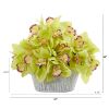Cymbidium Orchid Arrangement in Tin White Vase