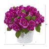 Rose Artificial Arrangement in Embossed White Planter