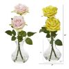Rose Artificial Arrangement in Glass Vase (Set of 2)