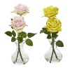 Rose Artificial Arrangement in Glass Vase (Set of 2)