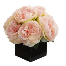 Peony Artificial Arrangement in Black Vase (size: 11")
