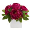 Peony Artificial Arrangement in White Vase