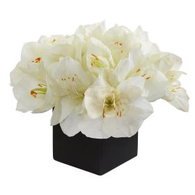 Amaryllis Artificial Arrangement in Black Vase (size: 9")