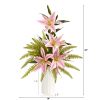 Lily and Fern Artificial Arrangement in White Vase