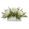 Hydrangea and Eucalyptus Arrangement in White Vase