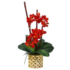 Phalaenopsis Orchid Artificial Arrangement in Gold Vase (size: 24")