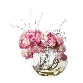 Cherry Blossom Artificial Arrangement in Glass Vase (size: 10")