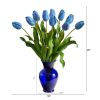 Dutch Tulip Artificial Arrangement in Blue Colo Red Vase