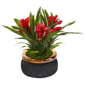 Bromeliad Artificial Plant in Stoneware Planter (size: 11")